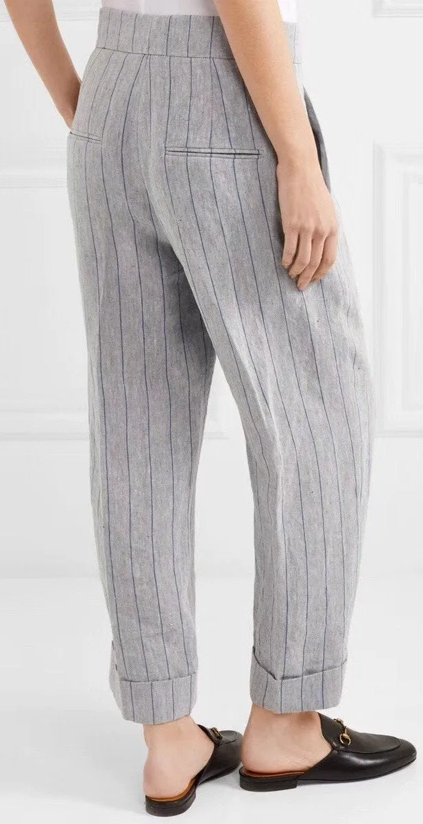 Double-Breasted Pinstriped Linen Blazer and Trouser Set