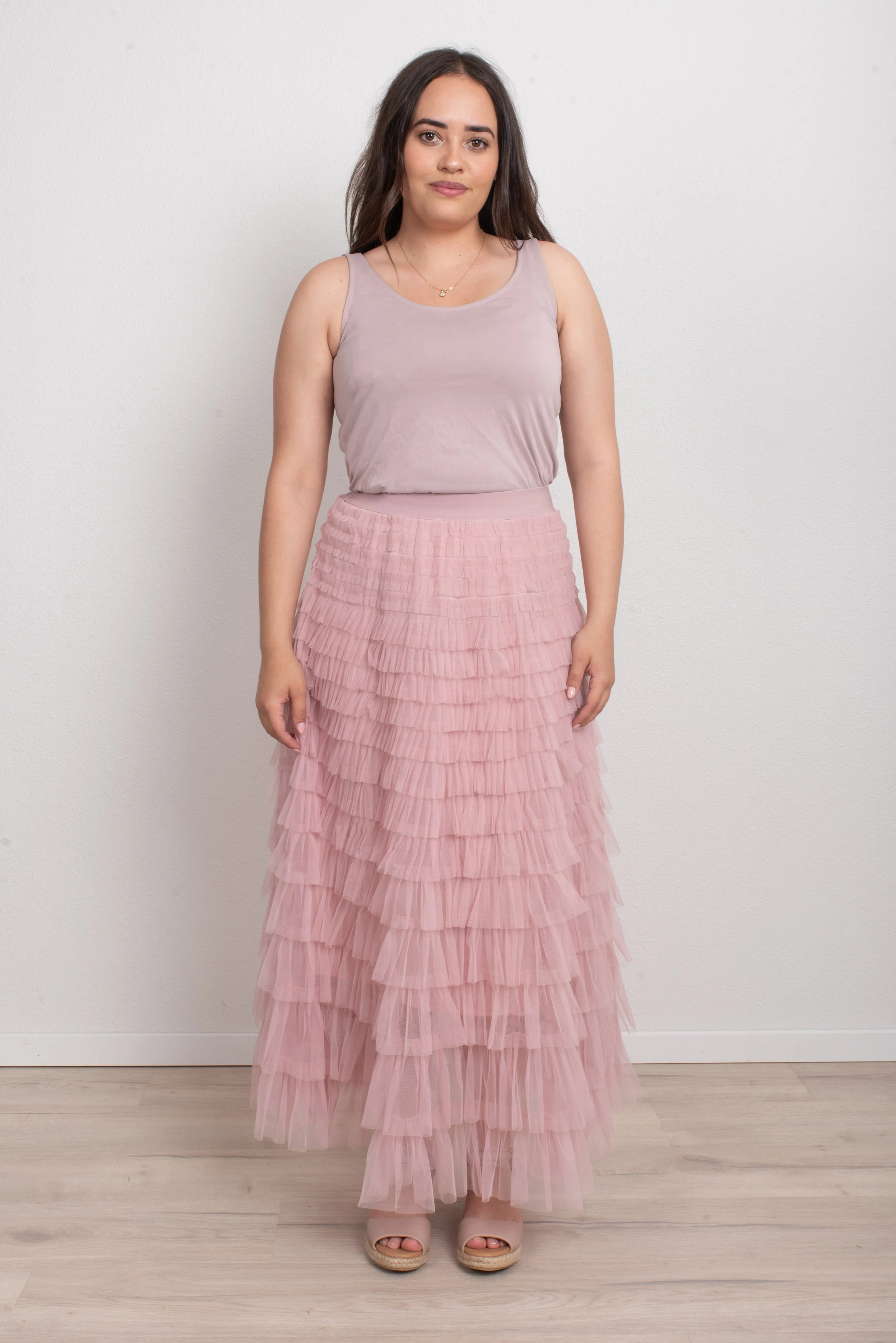 FAIRYTALE TIERED RUFFLE TULLE MESH SKIRT PINK
