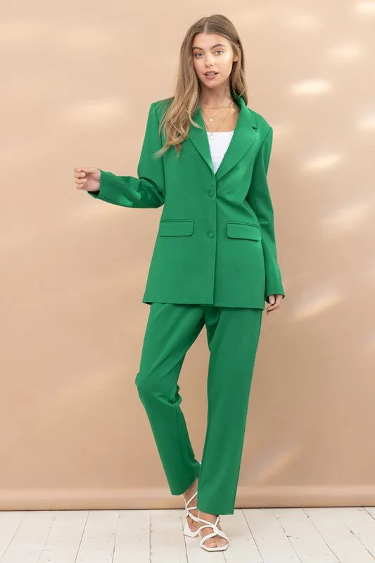 Kelly Green Blazer with Pants Set