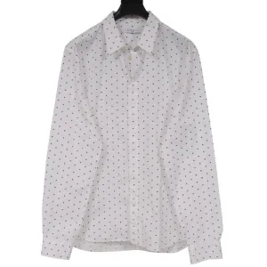 Long Sleeve Button Down Shirt  White Black Mini Cross Cotton