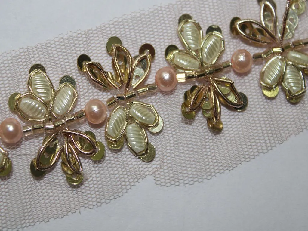 Multicolor Stone and Beads Work Embroidered Border