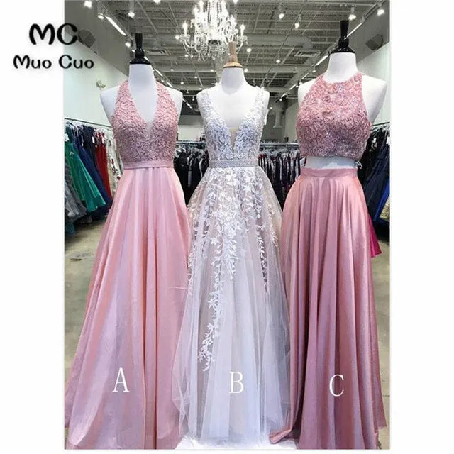 New Prom Dresses Long with ABC Design Appliques Two Pieces Gown Tulle vestido de festa Formal Evening Party Dress