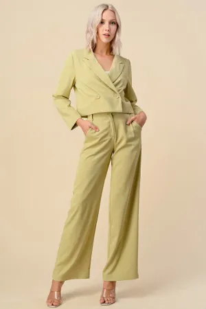 Pistachio Cropped Blazer Dress Suits Set