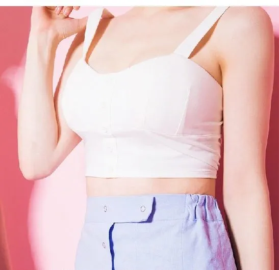 Women's Summer Sleeveless Slim Crop Top With Buttons